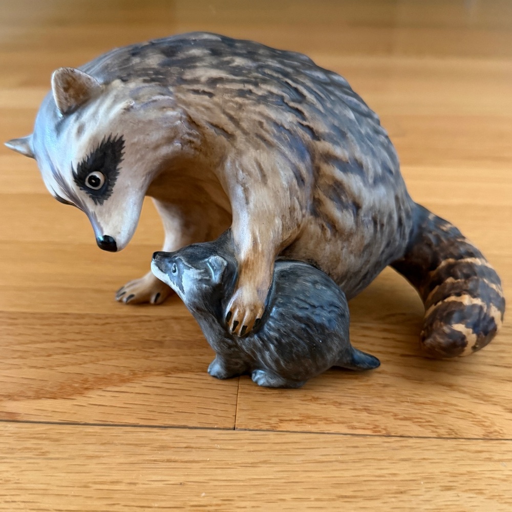 Goebel Raccoon Figurine Mother and Baby Raccoon Porcelain Figurine